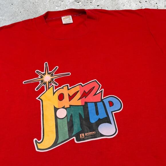 Vintage 80s Jazz It Up Paul T-Bone red rainbow 1980 music tee  size L - Picture 1 of 9